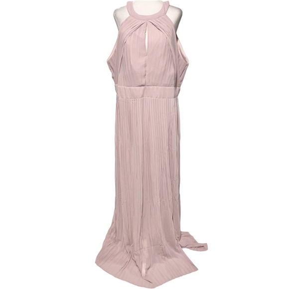 New TFNC Pleated Chiffon Slit Maxi Bridesmaid Dress Mink Pink Plus Size 18 - Picture 1 of 16